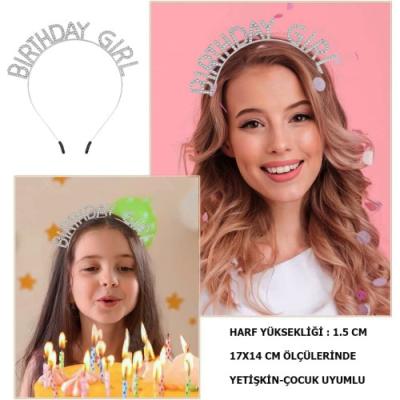 Kristal Taşlı Gümüş Birthday Girl Parti Tacı